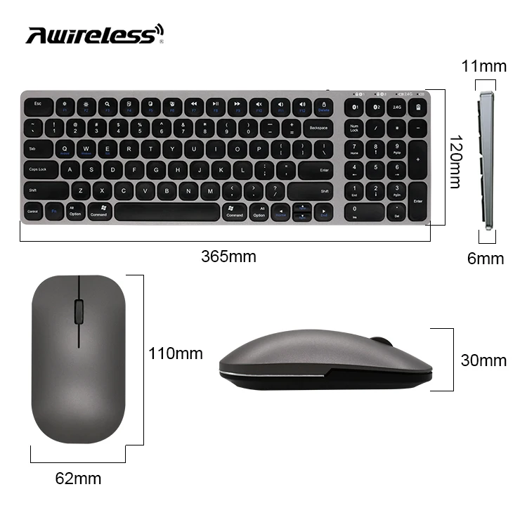 Awireless 3 in 1Custom Cheap Ergonomic Ultra Thin Portable Russian Wireless  2.4G Wireless Bluetooth Keyboard And Mouse Combos