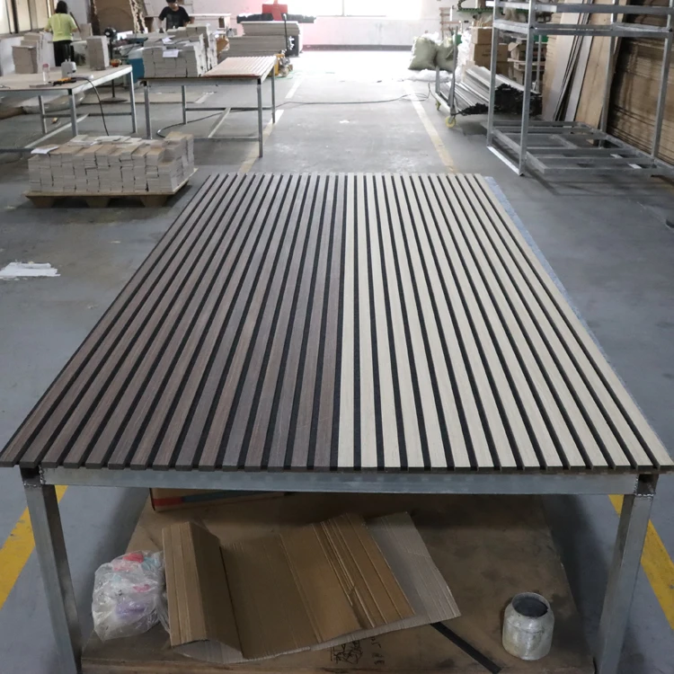 Environmental Wooden Veneer 3d Pet Mdf Composite panel Wall slatted soundproof Board Wooden Acoustic Slat Panel