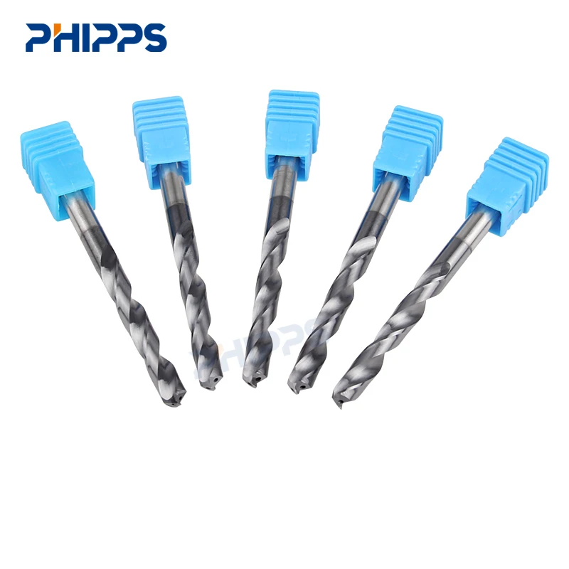 PHIPPS CNC hole drilling hardmetal tungsten solid carbide 3D 5D inner cooling aiguille tipped twist drill bit set