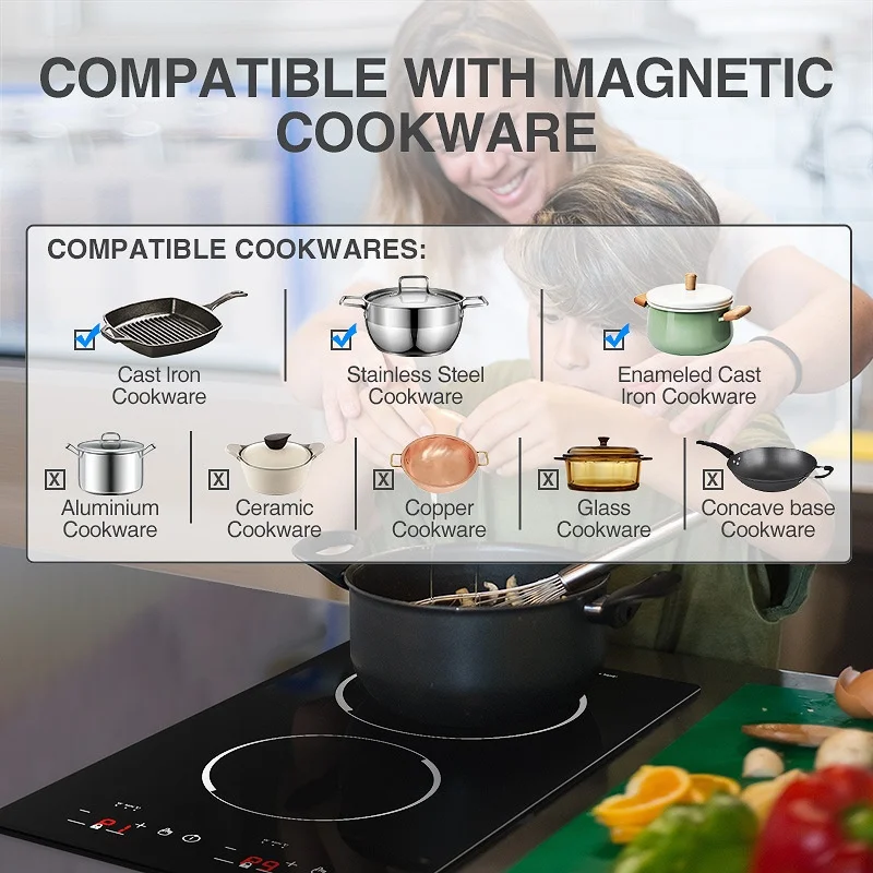 Householder 2 burners build in induction cooker with micro-crystal panel And Symbol touch button and Vertical 110V/220V