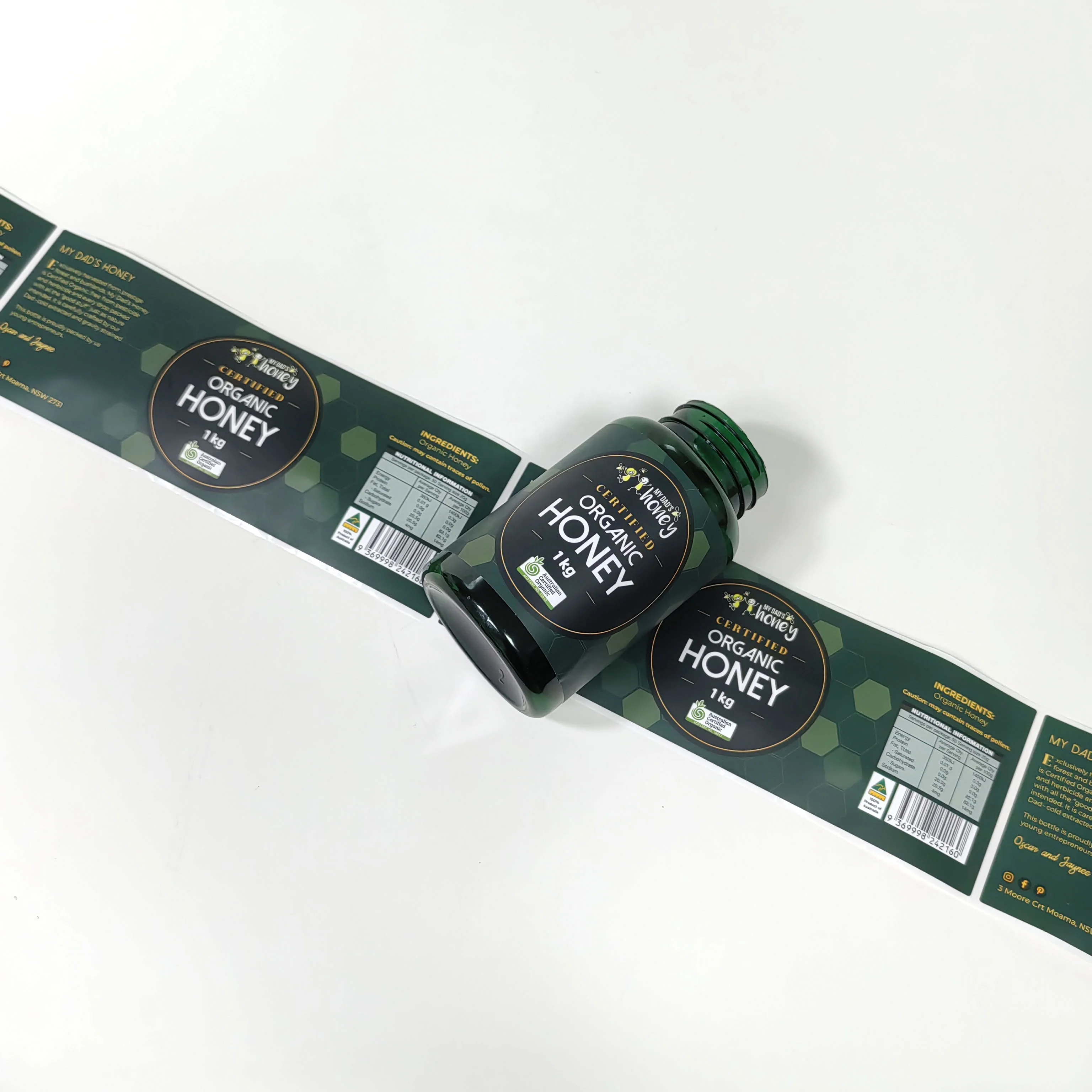 Roll Sticker and Customized Printing Custom Label Stickers Gold Plating Packaging Labels for Logo Gift Shipping Food Honey