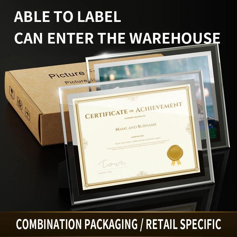 Amazon 4PCS in Box Crystal Glitter Glass Mirror Picture Frame Certificate Photo Frame Glass for Wedding Gift Home Decoration