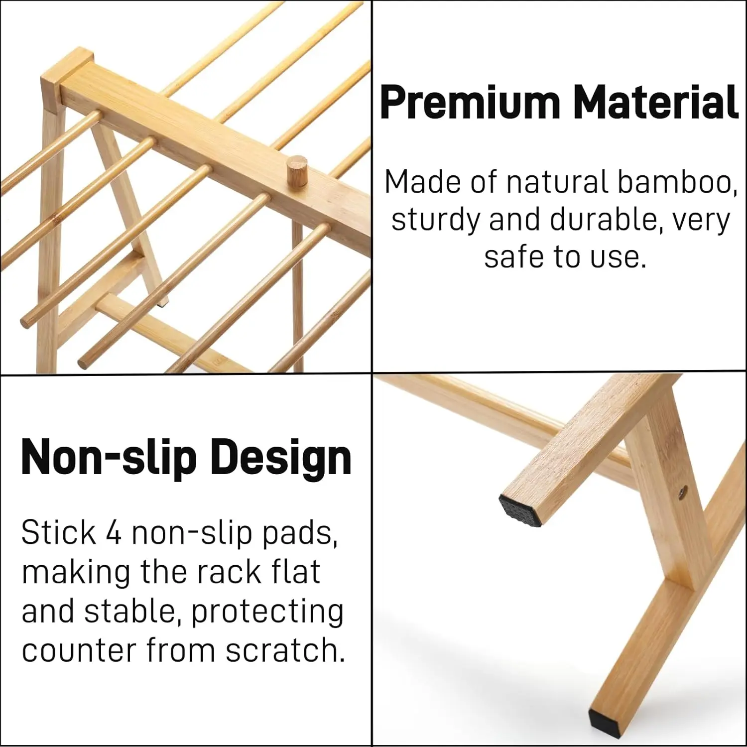 Bamboo Pasta Drying Rack, Noodle Dryer Stand with Transfer Wand and 14 Bars, Stable Household Spaghetti Hanger
