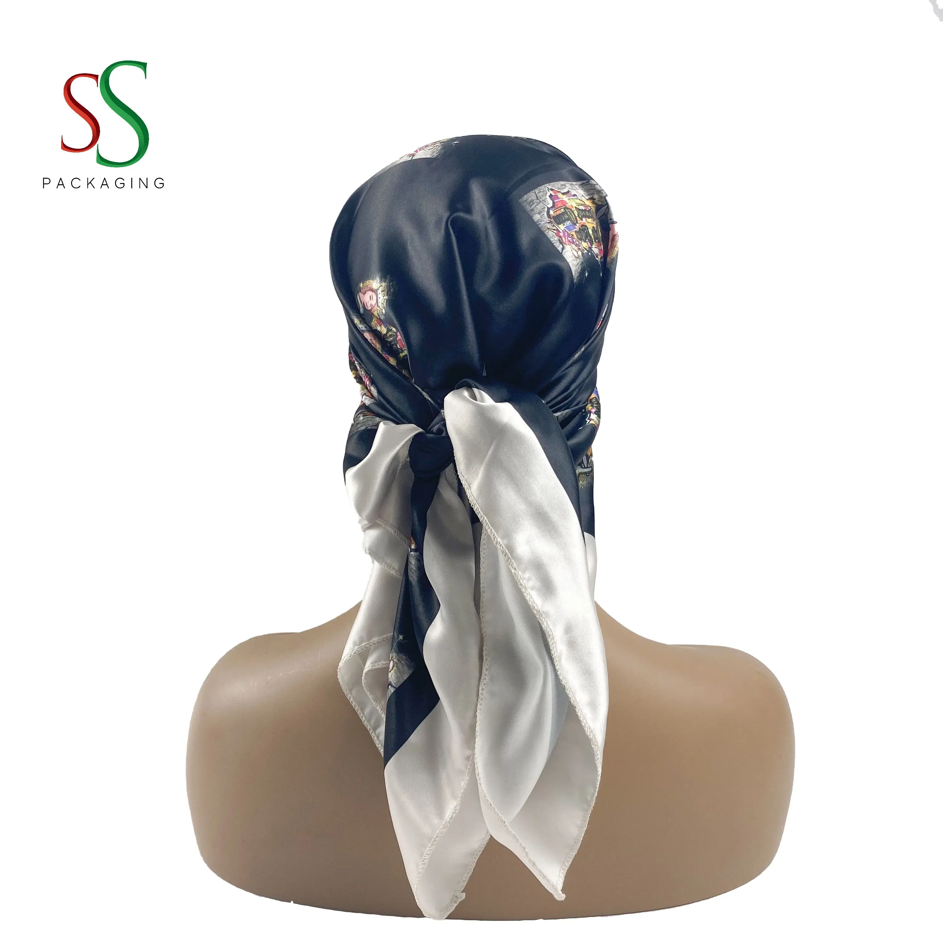 Атласный шарф с напечатанным логотипом на заказ, атласный шарф для волос с маской для сна