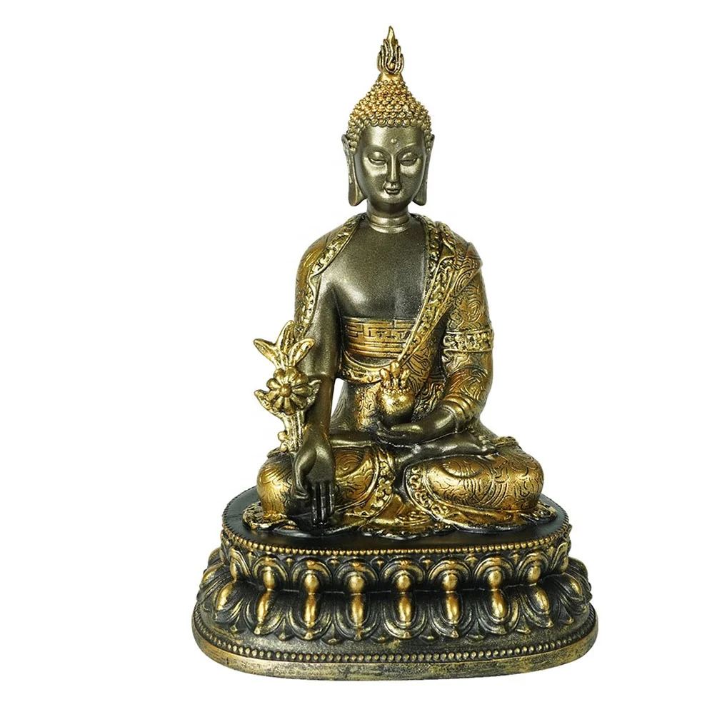 2023 New arrive golden color home indoor decor tabletop small feng shui resin meditating Buddha statue on throne