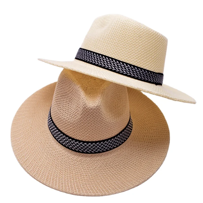 SP23-3133 Fashion Breathable Classic Summer Panama Straw Hats Men Outdoor Beach Sun Protection Hats