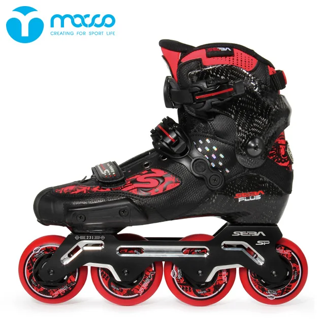 Macco/seba Лучшее качество профессиональной фристайл слалом Инлайн коньков углеродное волокно манжеты шасси rockered оправа с красными линзами для взрослых S-слайд