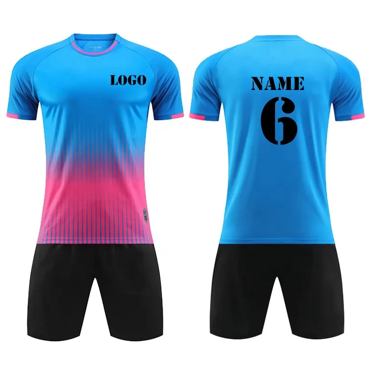 Custom Soccer Football Jersey Set Uniform pink Blue Football t Shirt Bulk Customized Soccer Uniform for Kids