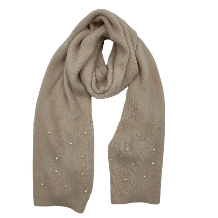 High Quality Winter Knitted Scarf With Beads Warm Winter Scarf For Women other scarf knitted  With Custom Logo