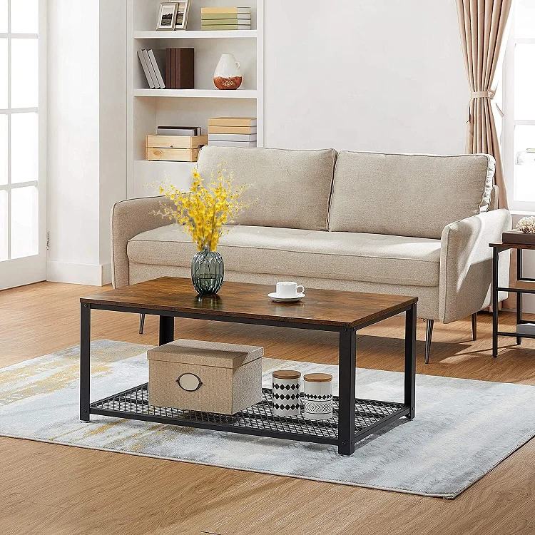 Living Room Home Furniture Industrial Design Metal Frame Wooden Top Coffee Table