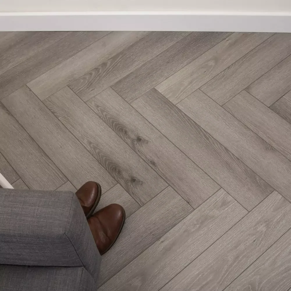 Click System Grey oak Herringbone 6mm Luxury SPC hybrid flooring