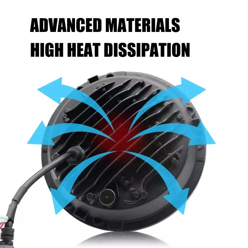 65W 7 Inch LED Headlight With White H/L Beam DRL Yellow Turn Signal RGB Angel Eye Headlight Light For Jeep Harley