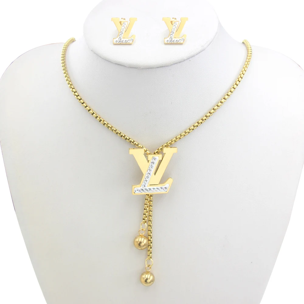 Gold Round Shaped Jewelry Set Fashion Stainless Steel Jewelry 2019 New Design Charm Jewelry Set Wholesale