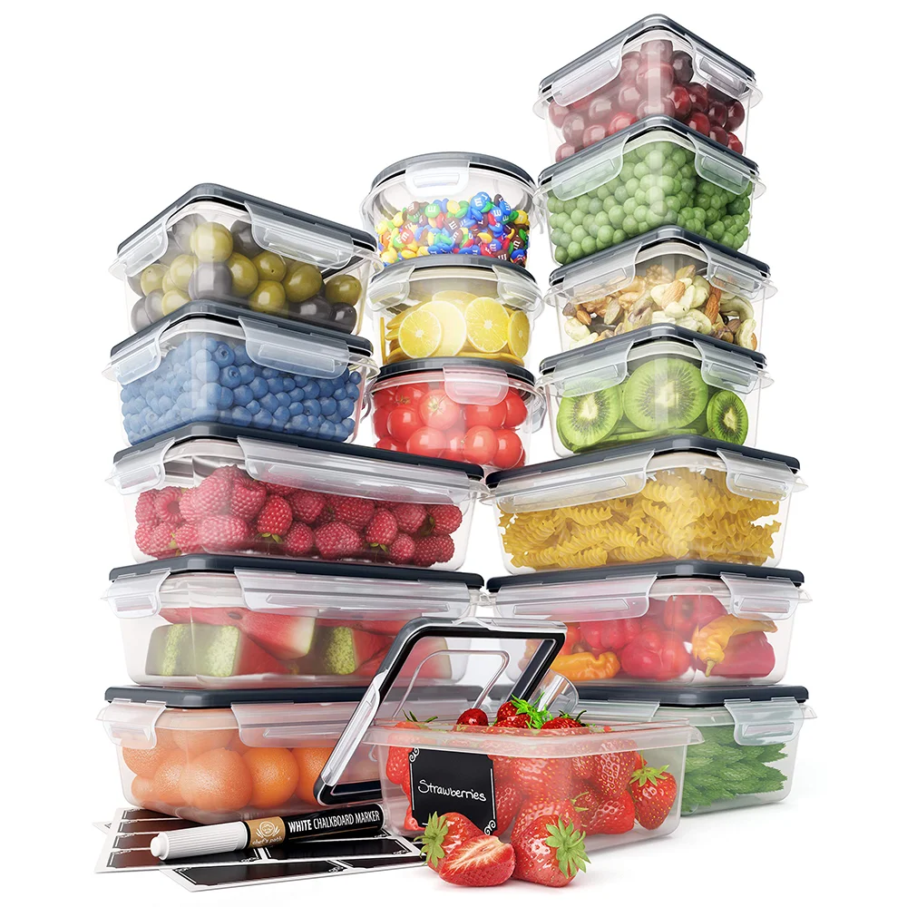 2022 New Kitchen Organization BPA-Free Food Storage Airtight Plastic Containers Set with Lids Chalk board Labels & Marker