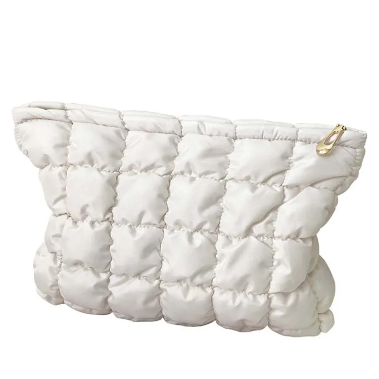 Padded Quilted Puffy Cotton Solid Color High Appearance Level Cream Color Cloud Puff Lipstick Brush Storage Cosmetic Makeup Bag
