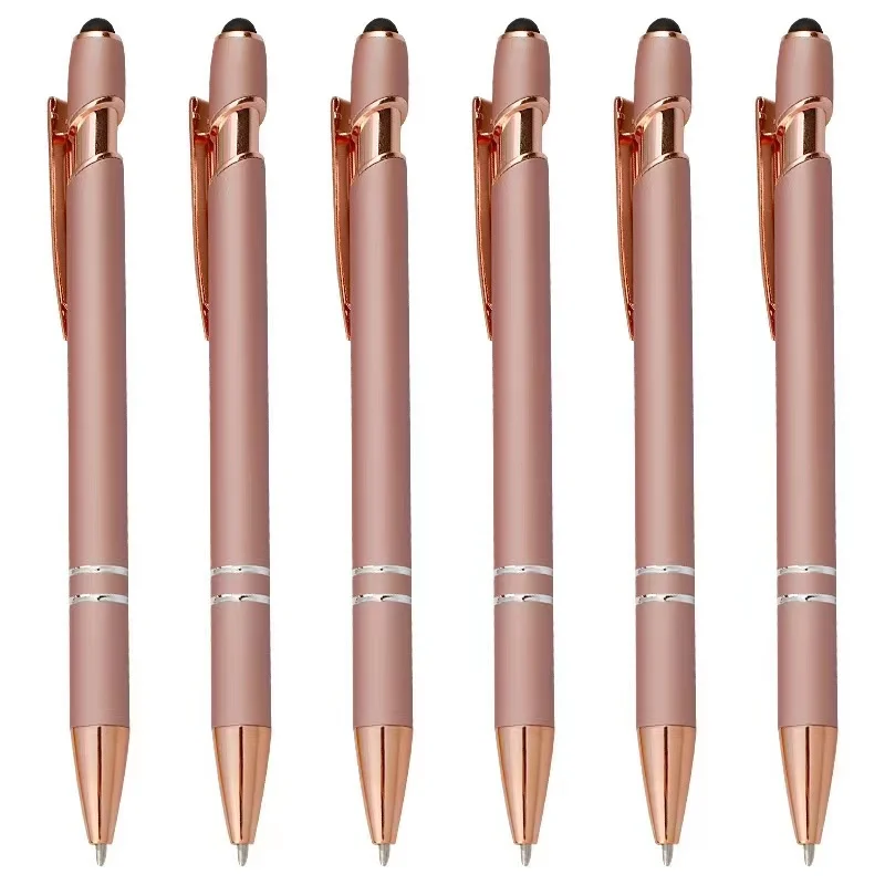HAITU Soft Touch Aluminum Rose Gold Stylus pen Rubber Coated Metal Touch Screen Ballpoint Pen Custom Logo Gift Ball Pen