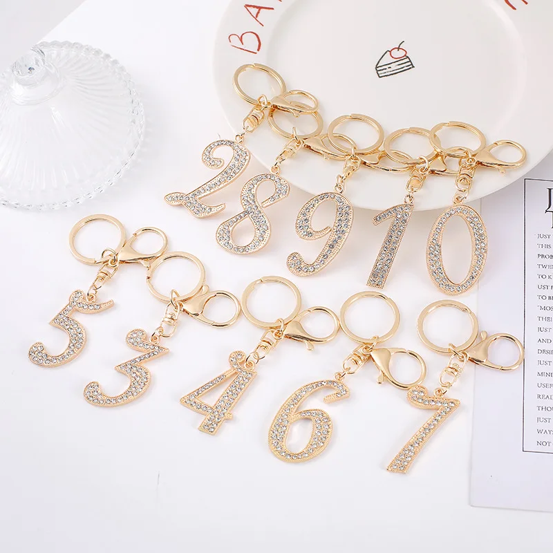 Arabic numerals 0-9 keychain diamond letters cartoon tag zinc alloy keychain