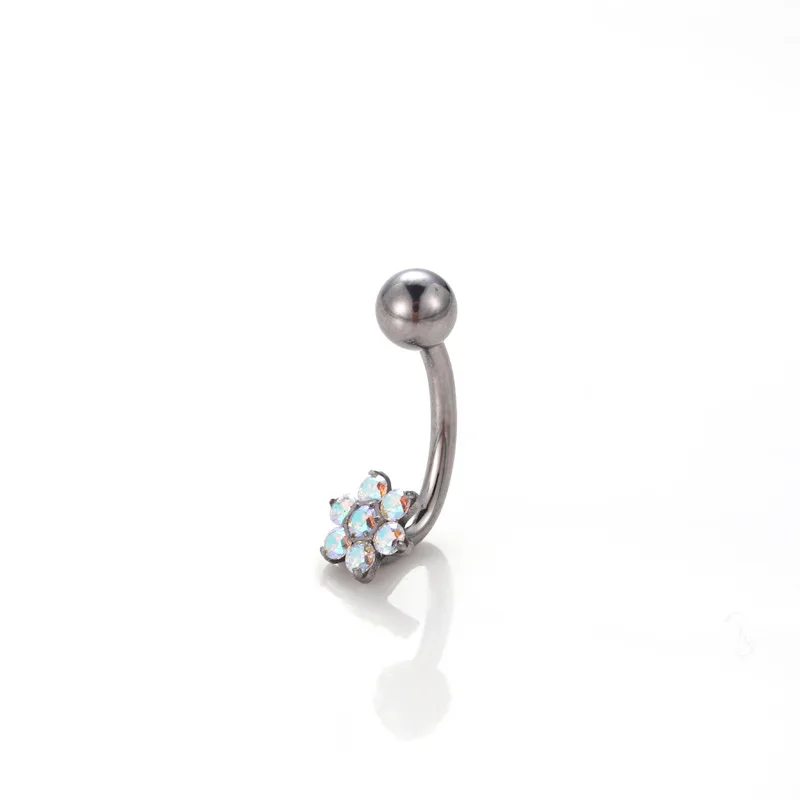 Titanium material cubic zirconium navel piercing jewelry flower screw threaded fashion titanium belly piercing jewelry