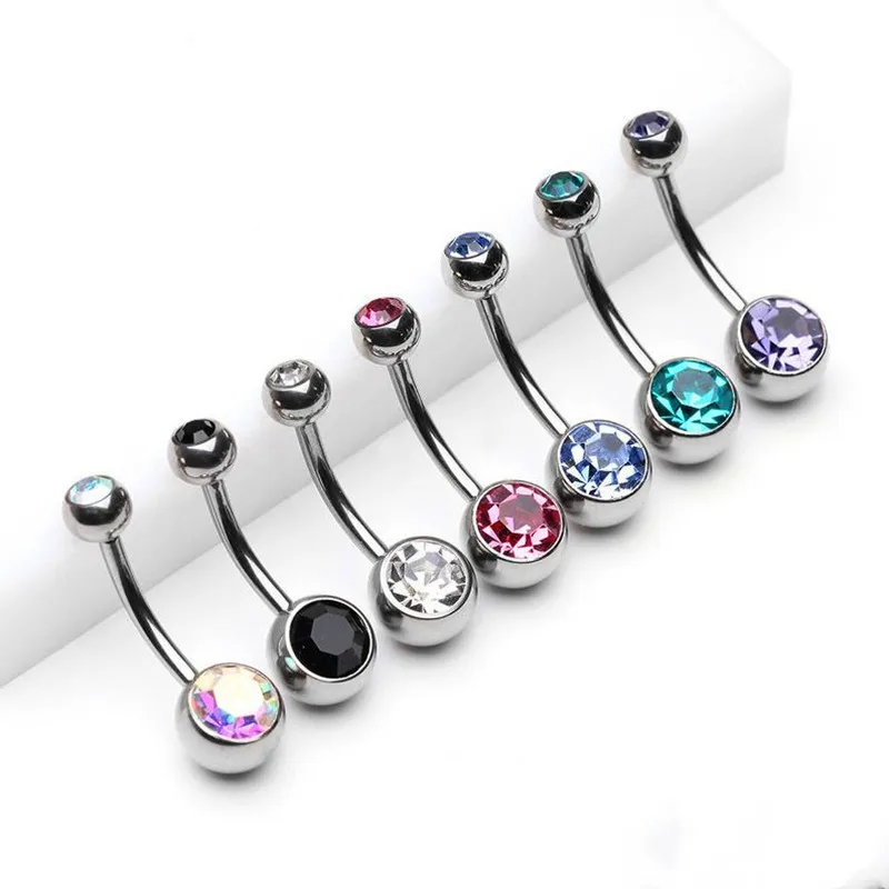 Trend wholesale rhinestone silver gold stainless steel cute fashion navel rings for women body piercing jewelry