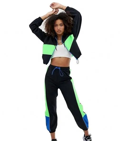 High quality fashion wholesale women 100% polyamide sportswear colour block unisex jogger tracksuit custom logo jogger suits set