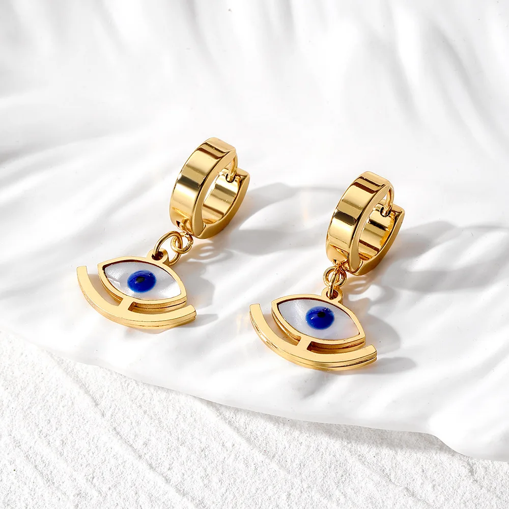 Various Style Heart Evil Eyes Stainless Steel Women Luxury Hoop Custom Jewelry Earrings