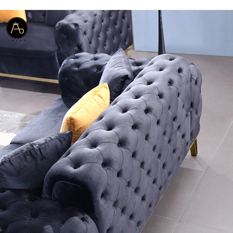 Новейший итальянский современный chesterfield 3 2 1 Роскошный дизайнерский бархатный диван из нержавеющей стали