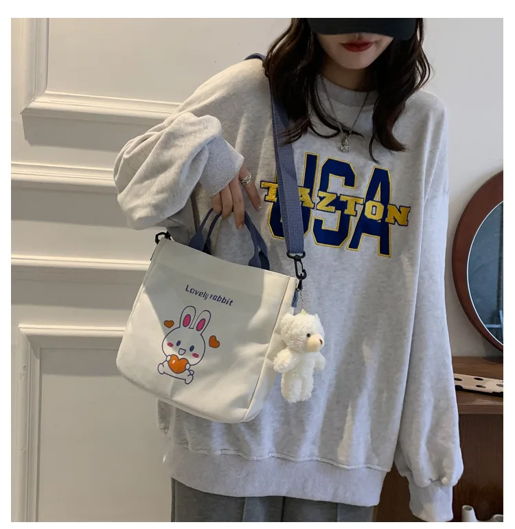 B383 2022 популярная женская сумка-мессенджер с рисунком медведя, модная маленькая сумка-тоут, женские холщовые сумки через плечо