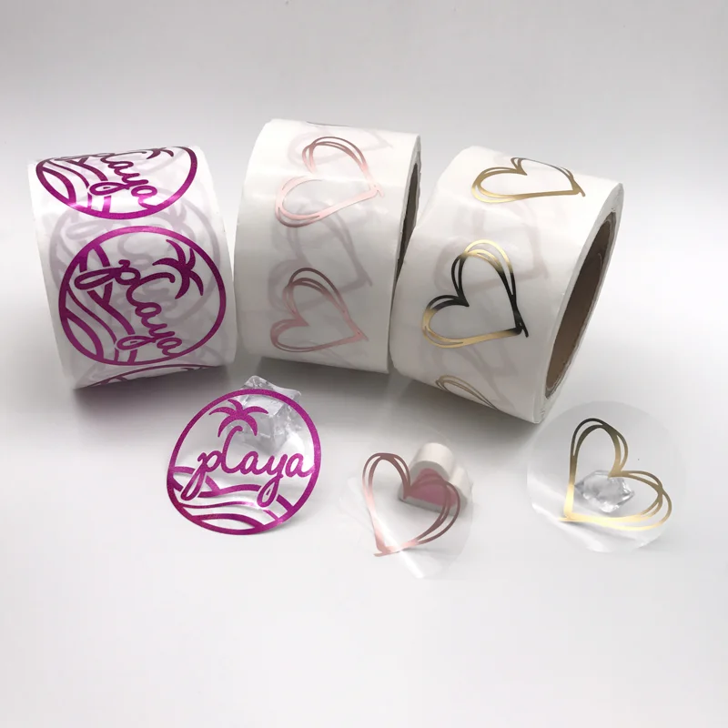 OEM Private Design Rose Gold Foil Clear round Sticker Transparent Vinyl Adhesive Label for Perfume & Cosmetics Food Custom Logo