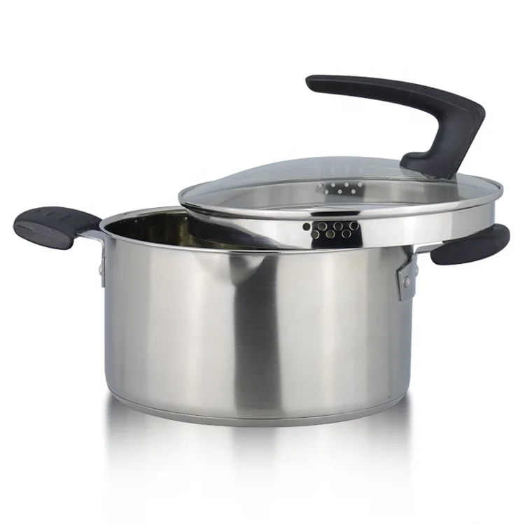 
Double Handle Stainless Steel Multipurpose Cooking Pot Pasta Pot Milk Pot Soup With Strainer Lid 