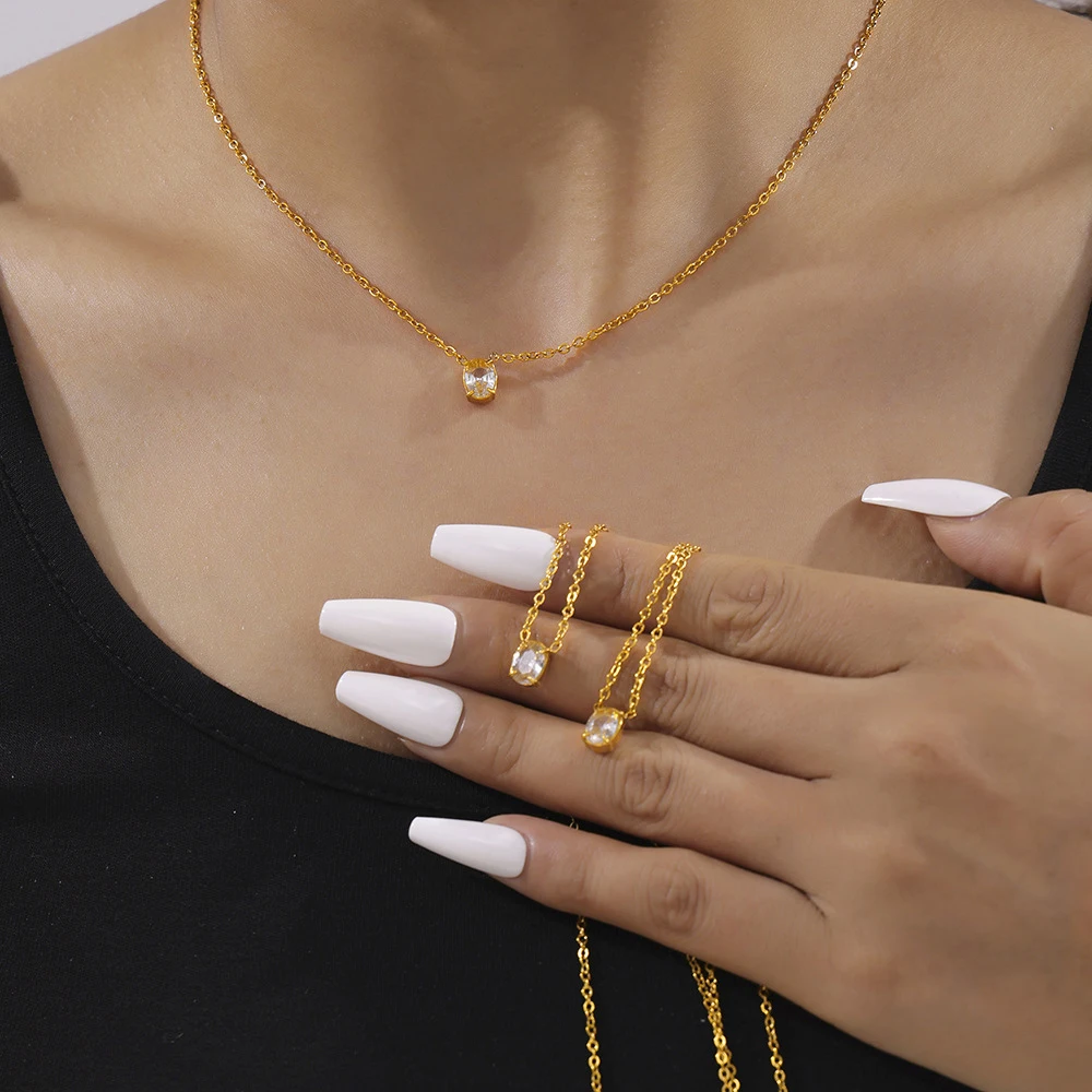 Very shiny oval cubic Zircon pear diamond solo pendant simple stainless steel not fade necklace 18k gold jewelry for woman