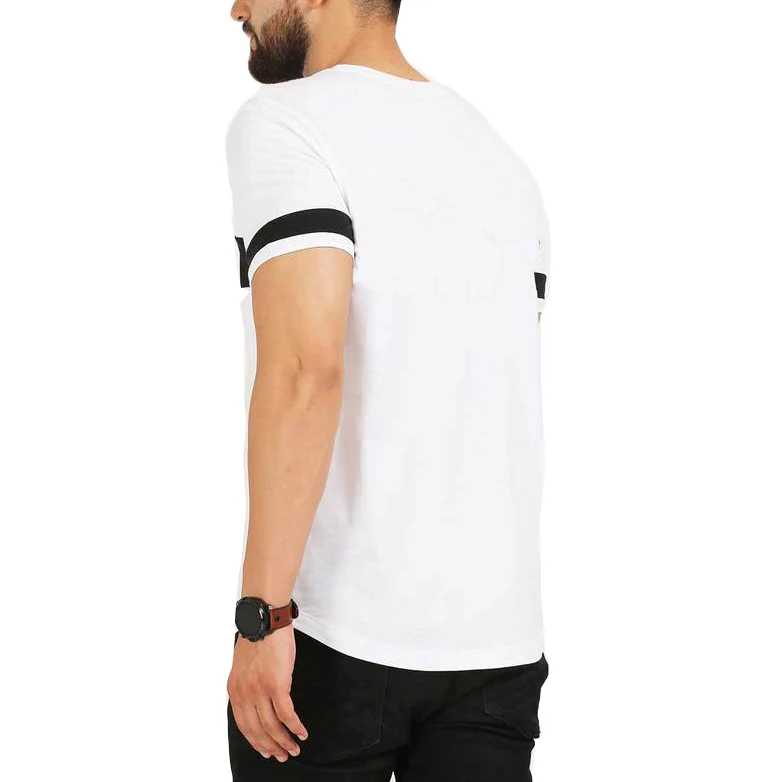 black white contrast crew neck half sleeve casual t shirt for men