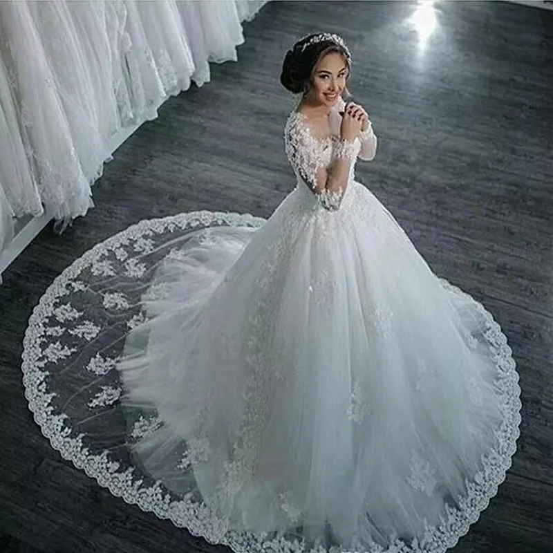 II Gown  Summer Bride Wedding Dress Long Sleeve Floor-Length Ball Gown Classic Style Voile Tulle Fabrics New Patterns Lace Dress