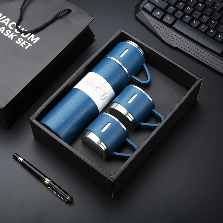 Flypeak New Arrival Eco Friendly Corporate Business Stainless Steel Vacuum Flask Thermos Mug Gift Set With 3 Lids