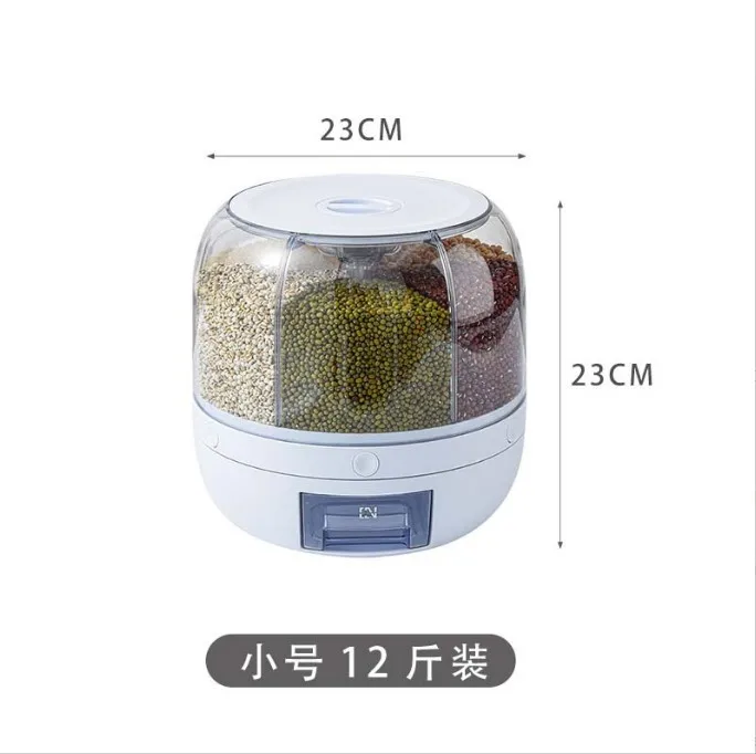 Rice Dispenser Kitchen Moisture-Proof 6-Grid Rotating Food Grain Dispenser Cereal Storage Box Rice Container Dispenser