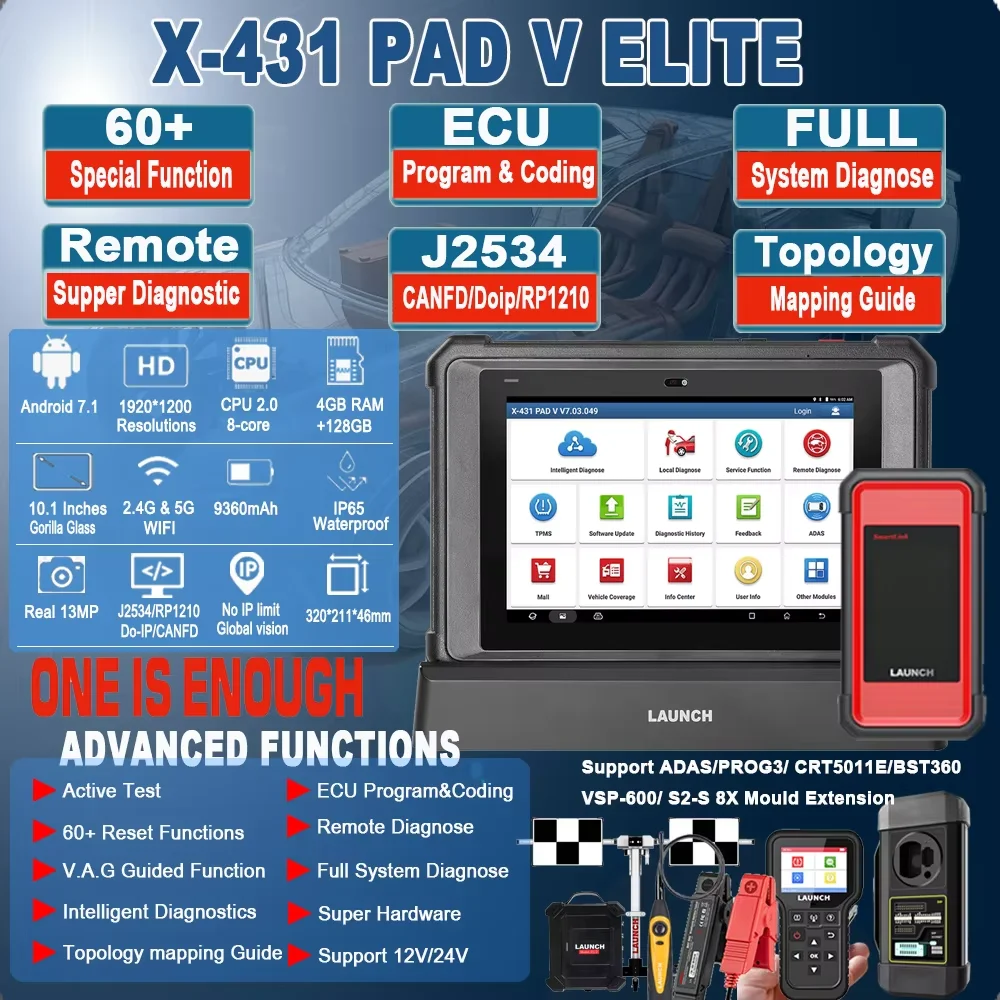 LAUNCH X-431 PAD V ELITE SmartLink Topology New Extended 24V Online Diagnostic Tools Trucks Cars Commercial Vehicles 24H Remote
