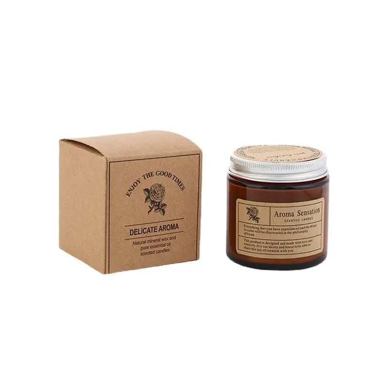 Custom Brown Glass Cups With Lid Aromatherapy Candles Wholesale Home Decor Smokeless Plant Wax Scented Candle