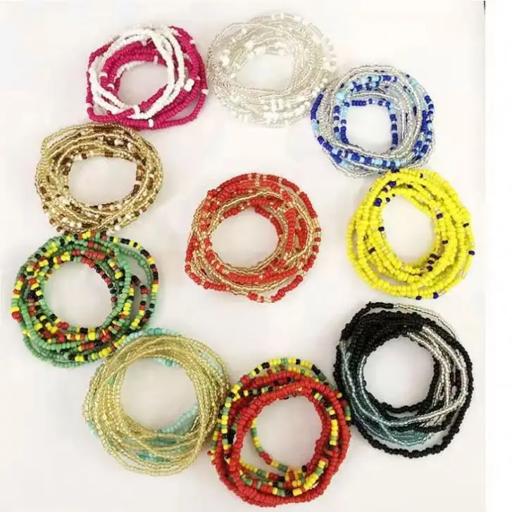 Girl colorful body navel chain elastic African waist bead beach bikini waist chain