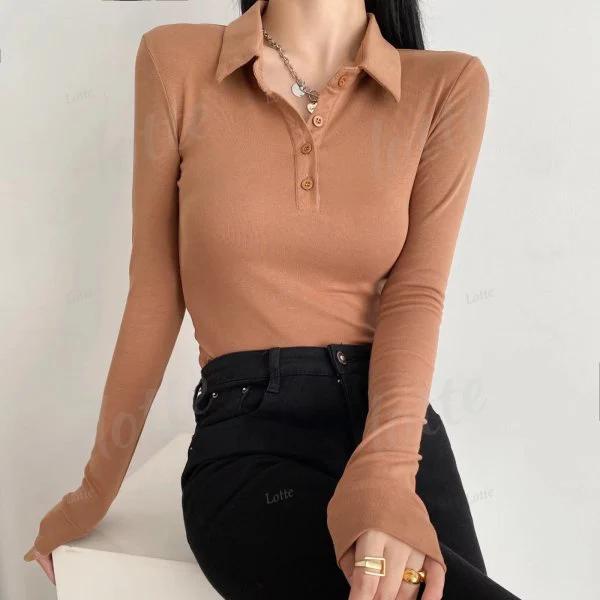 Wholesale Ladies 100% Cotton Polo Shirt Button half-placket Spread collar Long sleeves Custom Embroidered Printed Polo Shirts