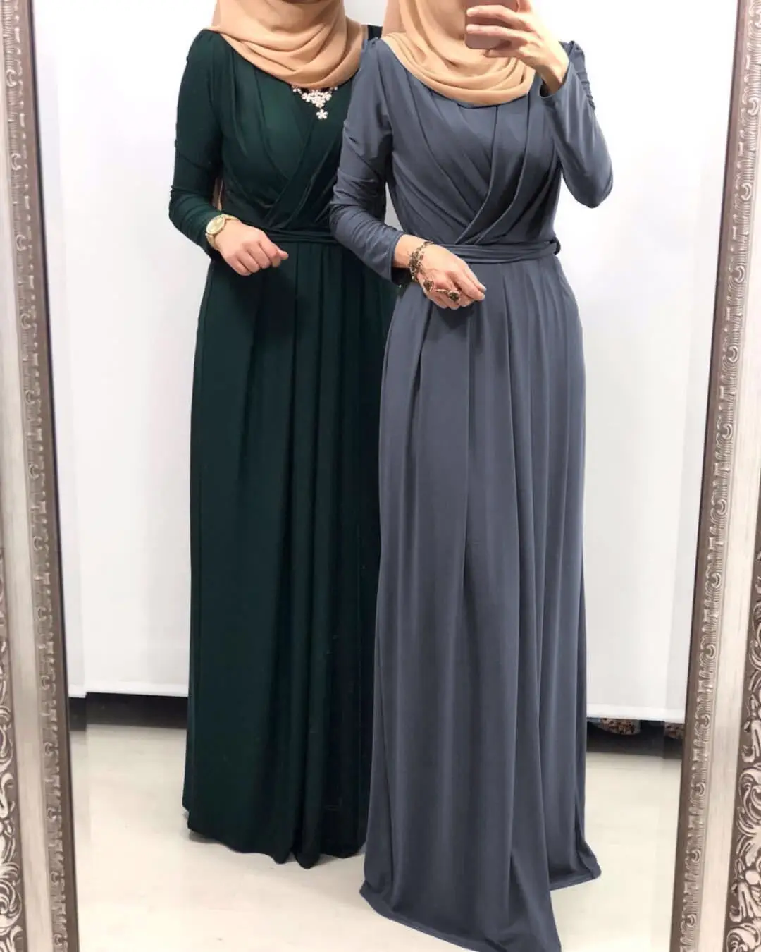 New Islamic Clothing Muslim Abaya Latest plain pleated design women long modest dress casual muslim maxi  Long Robe Muslim Dress