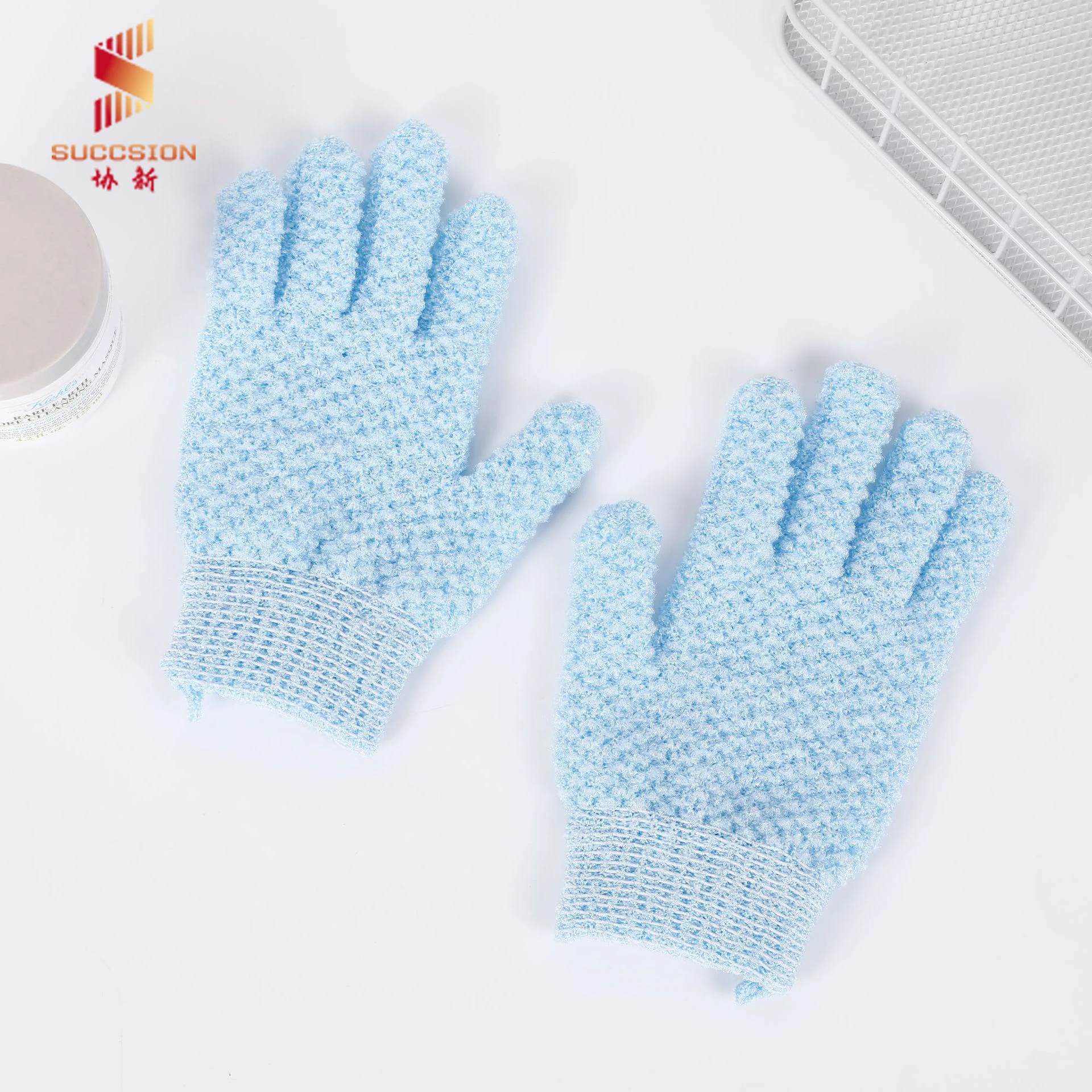 Blue Green White Pink Black Nylon Body Scrub Shower Gloves Spa Massage Bath Gloves Exfoliating Gloves