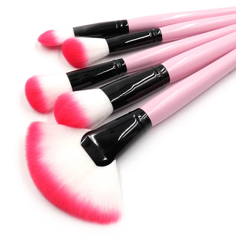 High quality Makeup Brush Pink 24pcs Face/eye Soft Dense Synthetic Hair Wood Handle Makeup Brushes Set