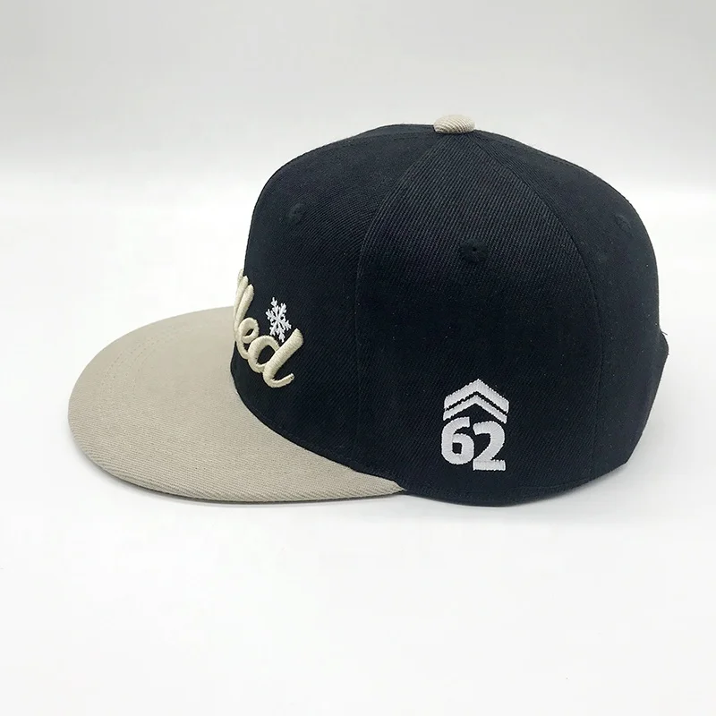 Factory low MOQ metal sports caps custom puff embroidery logo blank flat brim hip hop hat plain snapback baseball cap