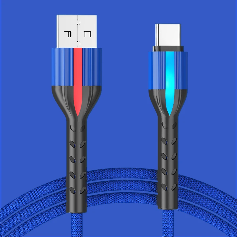Плетеный USB-кабель а из алюминиевого сплава бегущий светодиодный смарт-USB-кабель с автоматическим отключением питания 1 м Type-C для телефона Huawei Xiaomi