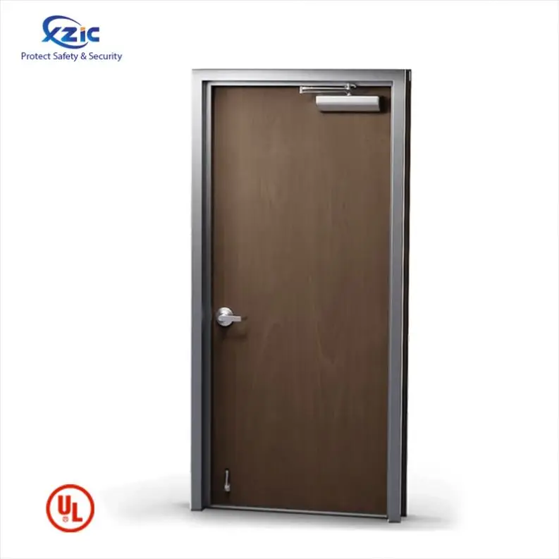 Ul Approve Modern Design Interior Veneer Wooden Grove Line Solid Wood Fire Rated Door For Hotel