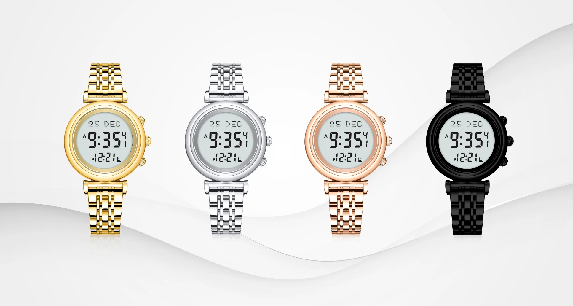 Al Fajr Azan Digital Ladies Islamic Watch Muslim Prayer Time Azan Qibla Black Color Relojes Watches ALZUHR506