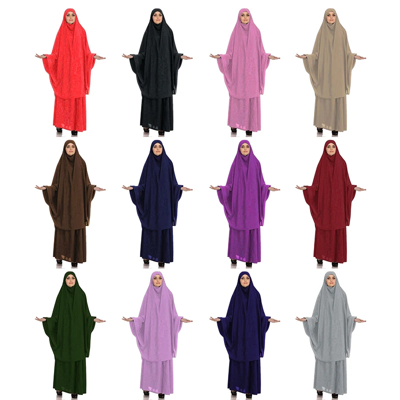 middle east islamic clothing Dubai Ramadan Pray dress Khimar Hijab abaya women muslim dresses 2 Pieces set
