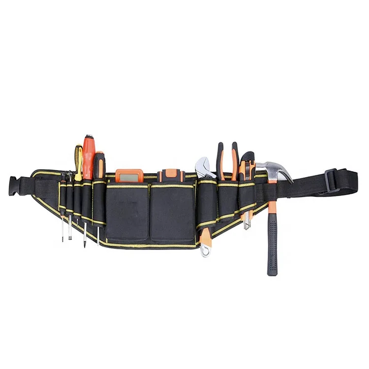Tool Belt for Electrician Carpenter Construction Worker-Adjustable Utility Tool Belt Waist Pouch Bag Lid Hammer Hold-Rope Belt