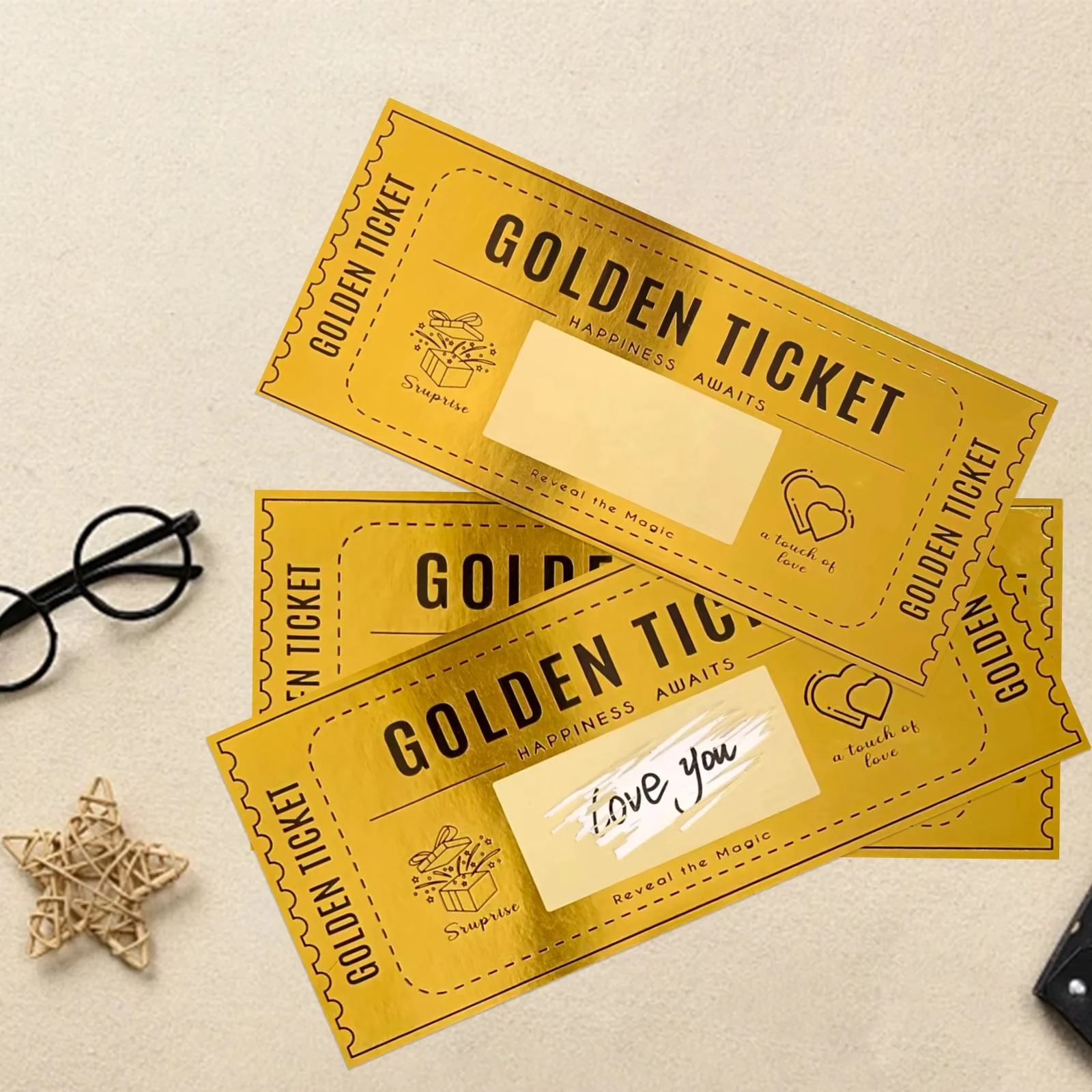5pcs Gold Scratch Label Golden Card Ticket Lottery Voucher Paper Scratch Off Card with Envelopes