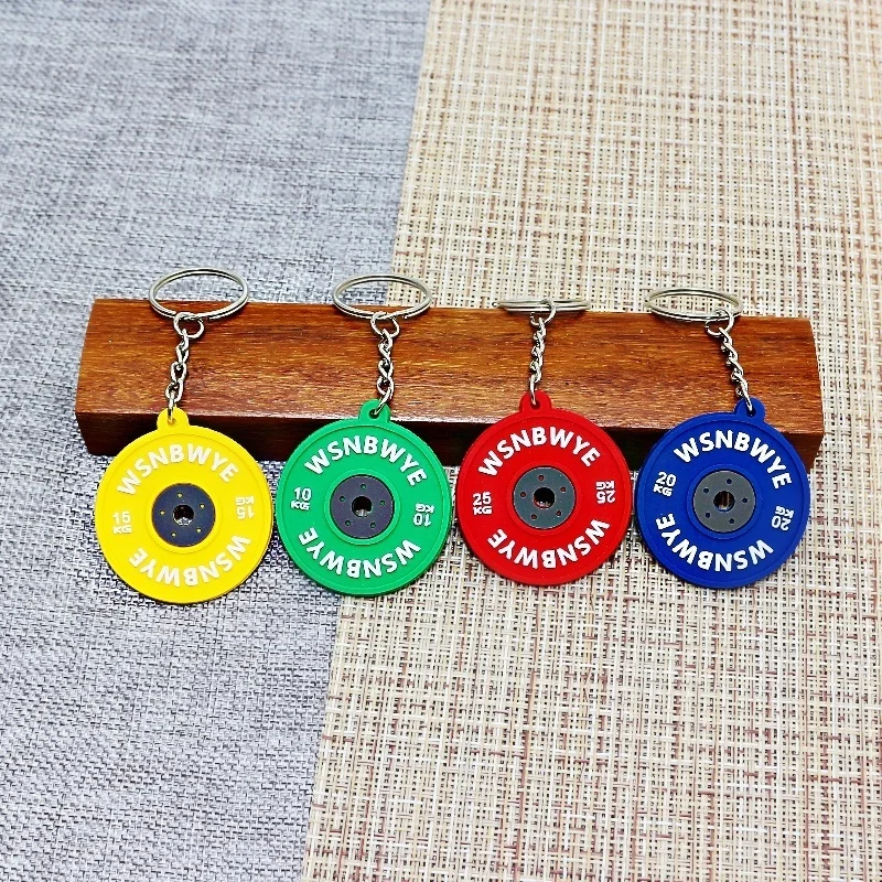 Custom sports fashion Rubber Keyring 2D  fitness dumbbell set 3D Soft PVC Gym  Mini Rubber Barbell Kettlebell Shape Keychain