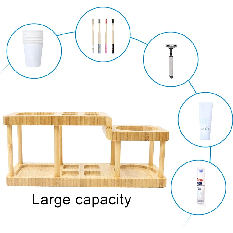 Bamboo Toothbrush Toothpaste Holder Bamboo Bathroom Accessory Rack